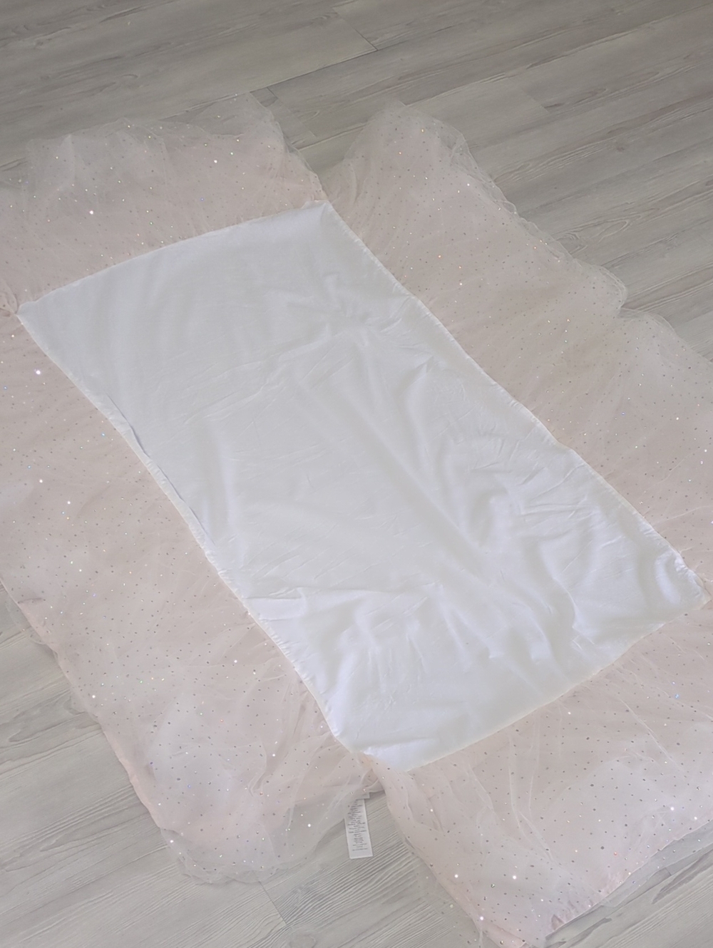 Pottery Barn Kids Shimmer Tulle Crib Skirt Blush Pink Sparkle Glitter 16" Drop